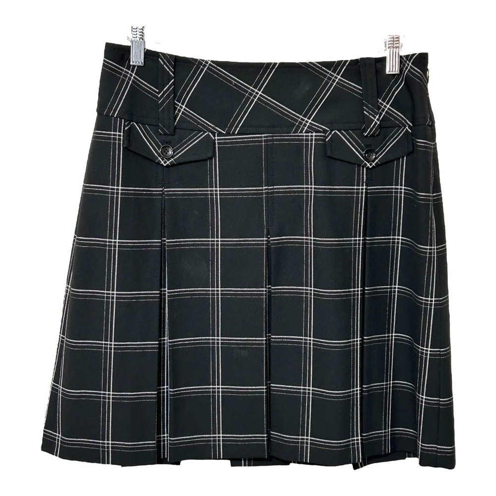 VTG Y2K LOFT Plaid Mini Skirt 10 Black Gray Pleated Academia Goth‎ Preppy School